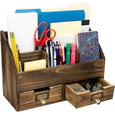 Rustik yog'ochdan yasalgan ofis stoli tashkilotchisi